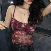 Voguable  Fairycore Grunge Floral Print Crop Top Vintage 2000s Y2K Aesthetic Tank Tops Chic Korean Style Corset Boho Camis